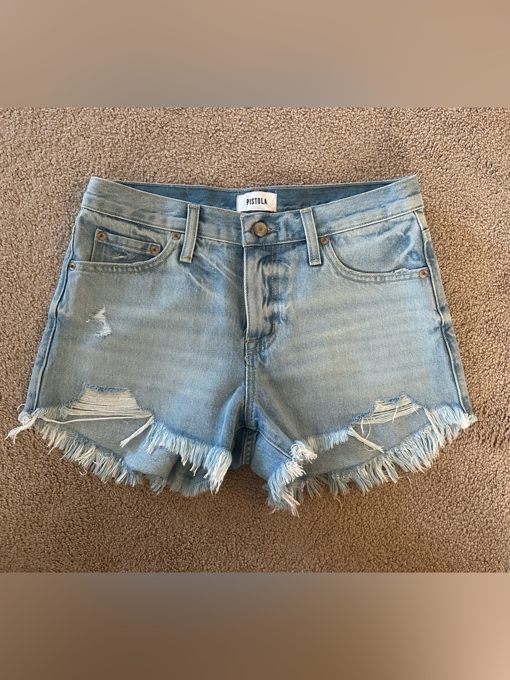 Pistola Gigi Jean shorts Faded Light Blue Distressed Frayed-Hem Jean Shorts-NWOT